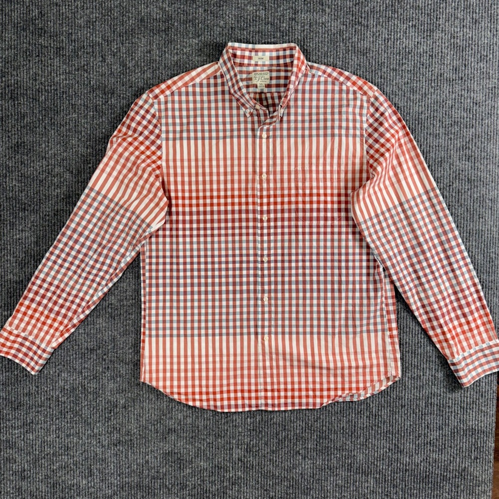 J Crew Shirt Mens XL Slim‎ Secret Wash Stretch Organic Cotton Plaid Button Up